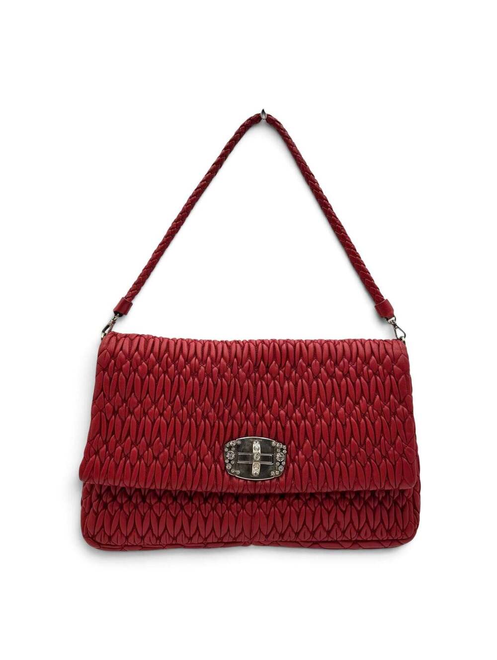 Miu Miu Nappa Cristal Cloquet Shoulder Bag in Fuoco Red